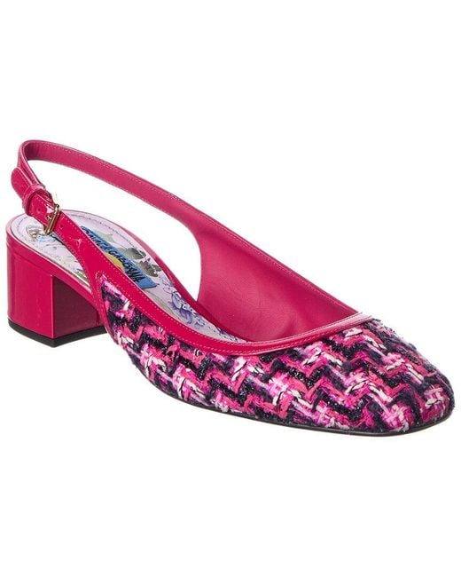 Dolce & Gabbana Pink Dg Logo 38 Tweed & Patent Slingback Pump