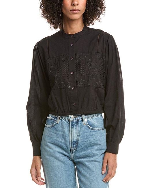 10 Crosby Derek Lam Black Malory Garden Tile Eyelet Blouse