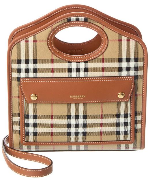 Burberry Brown Mini Vintage Check E-canvas & Leather Pocket Bag