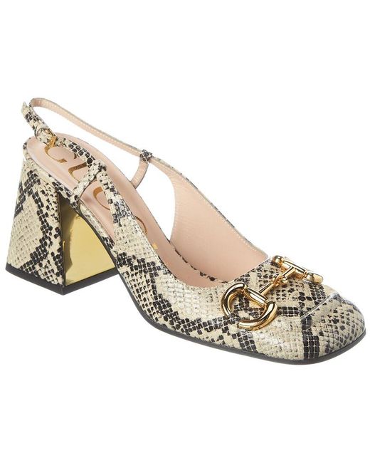 Gucci Metallic Princetown Horsebit Snake-Embossed Leather Slingback Pump