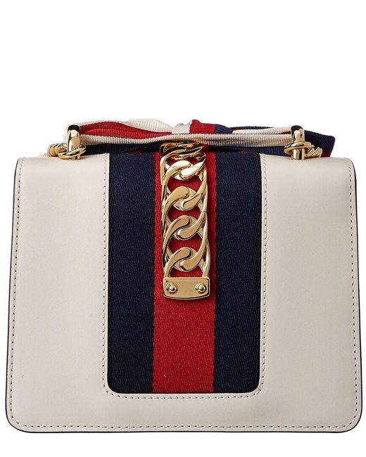 Gucci White Sylvie Mini Leather Chain Shoulder Bag