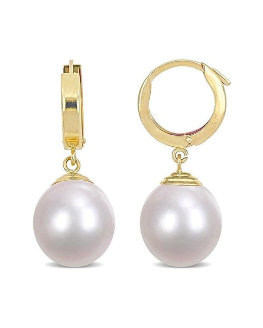 Diamond Select Cuts White 14K 11-12Mm Pearl Huggie Earrings