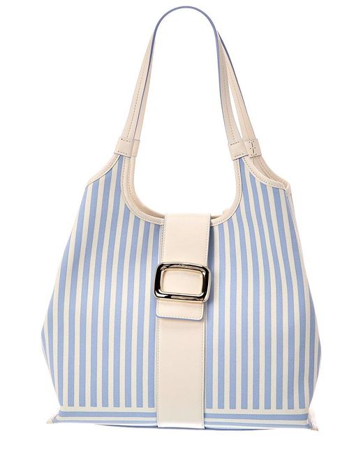 Roger Vivier White Logo Leather & Canvas Tote