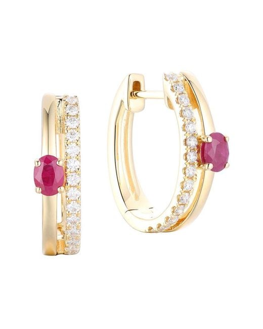 Gregg Ruth Metallic 14K 0.73 Ct. Tw. Diamond & Ruby Huggie Earring