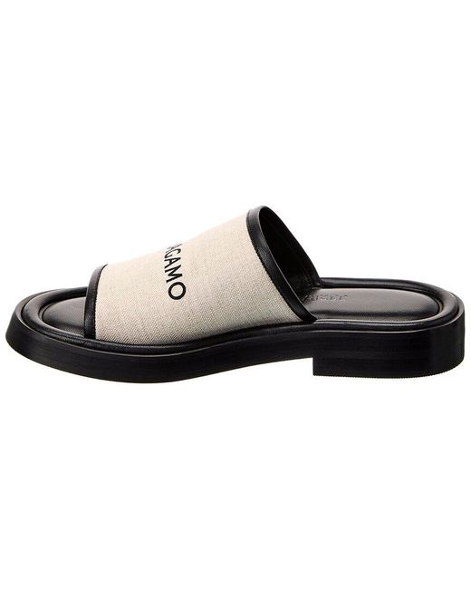 Ferragamo Black Canvas & Leather Slide