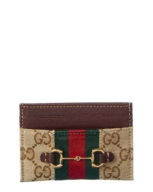 Gucci Brown Horsebit Web Gg Canvas & Leather Card Case