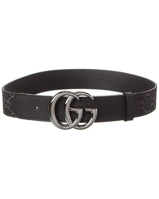 Gucci Black GG Denim & Leather Belt