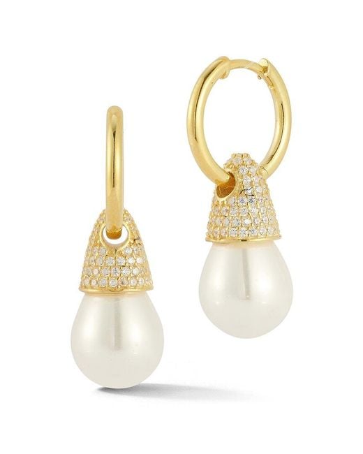 Sphera Milano Metallic 14k Over Silver 10mmmm Pearl Cz Statement Earrings