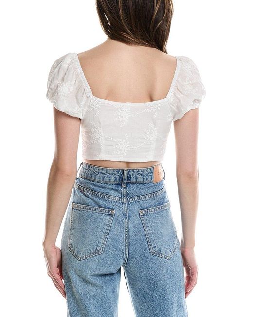 7021 Blue Embroidered Crop Top