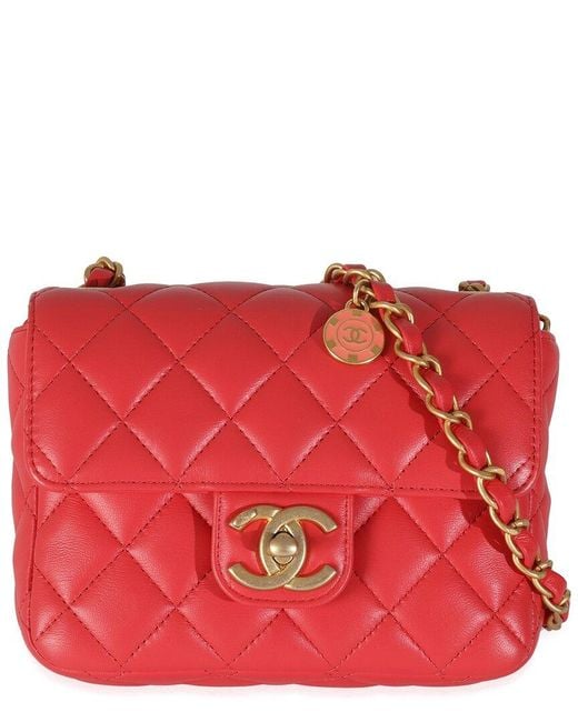 Chanel Red Pink Quilted Leather Coco Pins Mini Flap Bag (authentic Pre-loved)