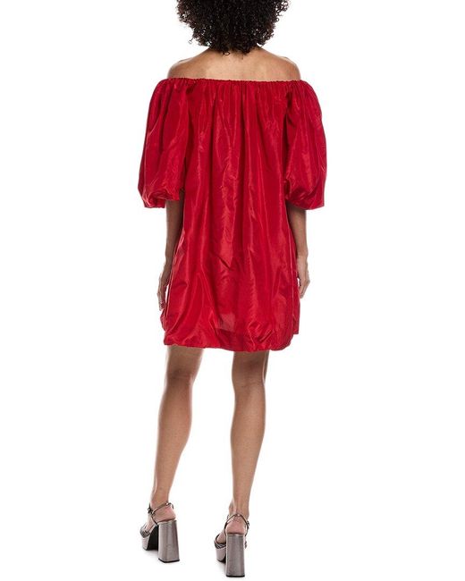 Valentino Red Oversized Puff Sleeve Silk Dress