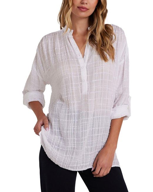 Bella Dahl White Long Sleeve Shirred Pullover