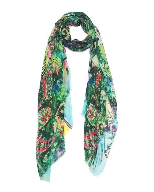 Blue Pacific Green Floral & Seashell Print Scarf
