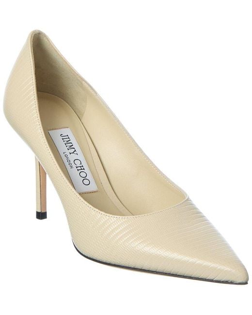 Jimmy Choo White Love 85 Lizard-embossed Leather Pump