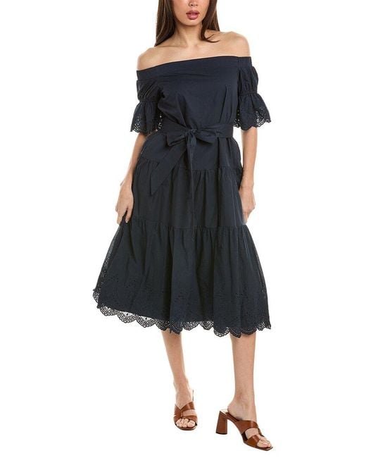 Gracia Blue Off-the-shoulder A-line Dress