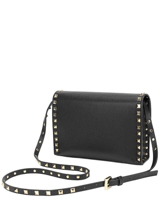 Tiffany & Fred Paris Black Studded Leather Crossbody Flap Bag