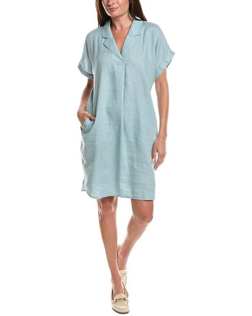 Eileen Fisher Blue Linen-Blend Mini Dress