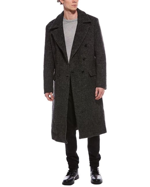AllSaints Black Adler Wool-Blend Coat for men