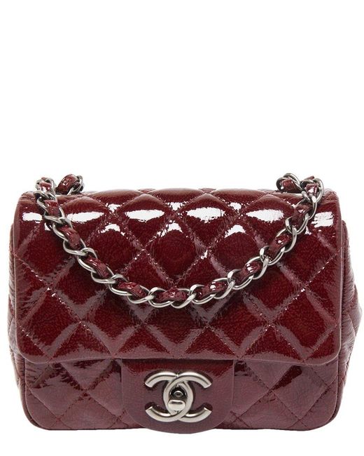 Chanel Purple Quilted Patent Leather Mini Square Classic Double Flap Bag (Authentic Pre-Owned)