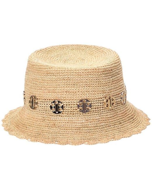 Bruno Magli Natural Crochet Bucket Hat