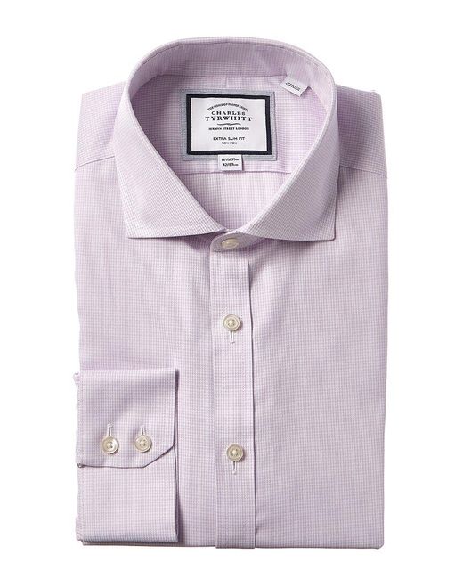 Charles Tyrwhitt Purple Non-iron Twill Micro Check Shirt for men
