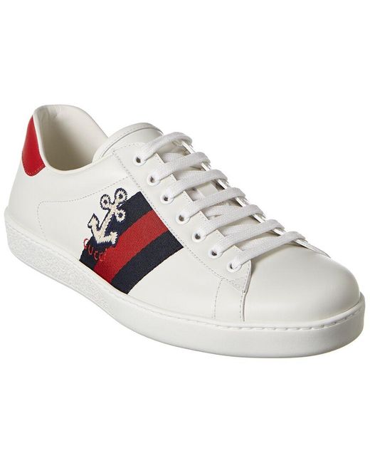 Gucci White Ace Anchor Leather Sneaker for men