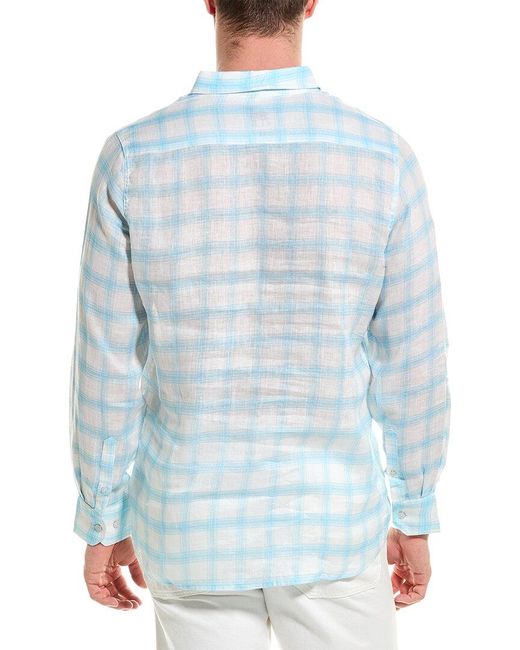 Raffi Blue Plaid Printed Linen Shirt for men