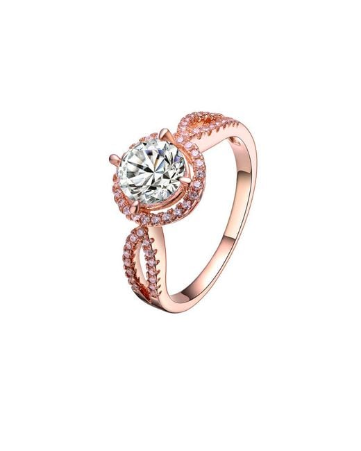 Genevive Jewelry White 14k Rose Gold Vermeil Cz Ring