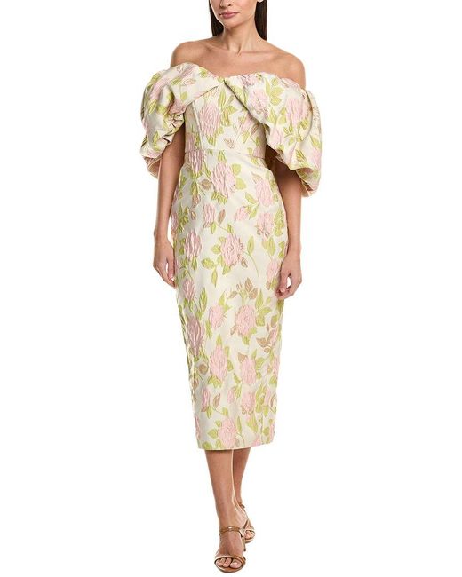 Amsale Yellow Off-The-Shoulder Jacquard Cocktail Dress