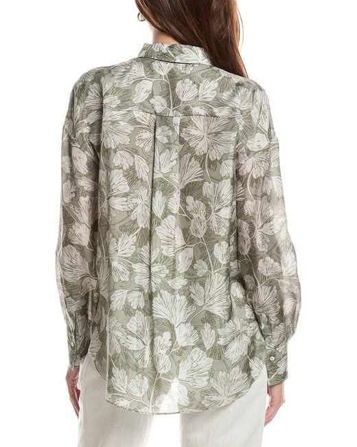 Brunello Cucinelli Gray Silk Button Down Shirt