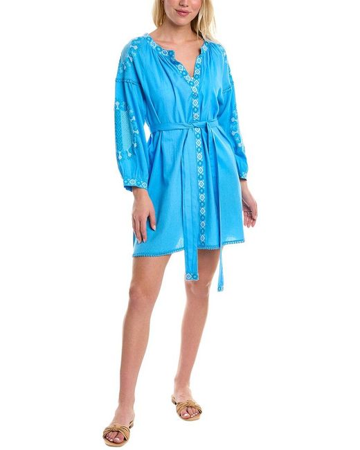 Melissa Odabash Blue Cathy Linen-blend Mini Dress