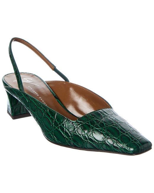 Giuseppe Zanotti Green Brenda 45 Croc-Embossed Leather Slingback Pump