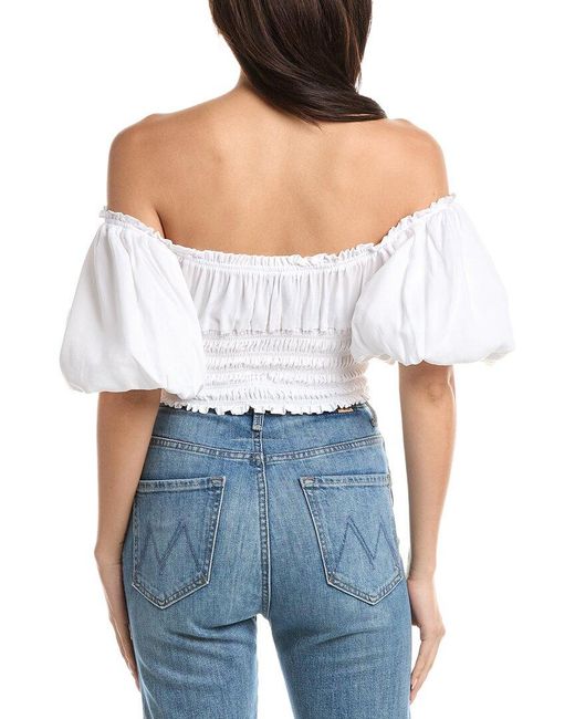 AFRM Gray Mandy Off-The-Shoulder Smocking Woven Top