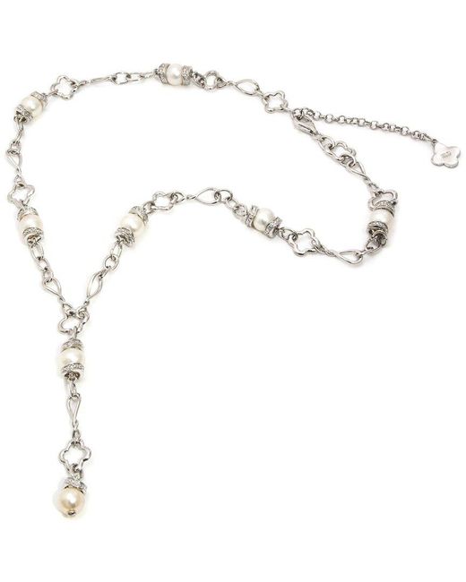 Gemstones Women's White Diamond Select Cuts 0.1 Ct. Tw. Diamond 7-8Mm Pearl Necklace