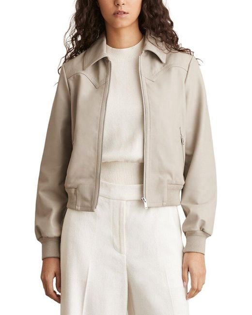 Reiss Natural Jasmine Leather Bomber Jacket