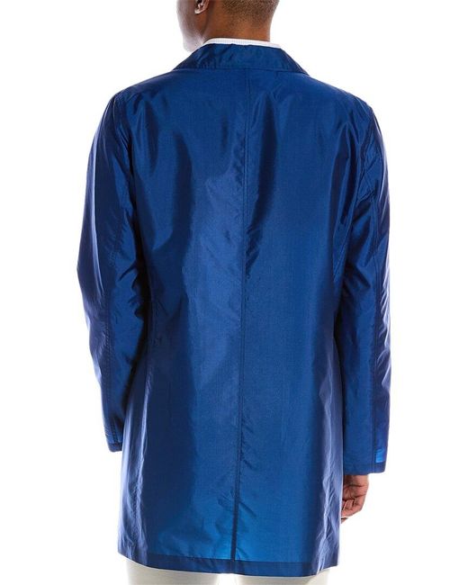 Kiton Blue Metallic Silk-blend Raincoat for men