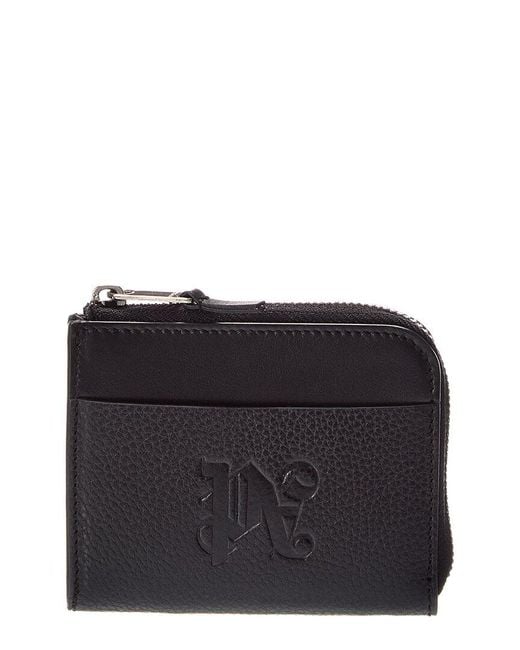 Palm Angels Black Zip Small Leather Wallet for men