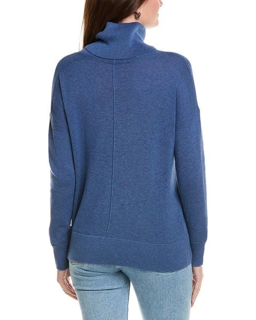 Hannah Rose Blue Boxy Turtleneck Cashmere-Blend Sweater