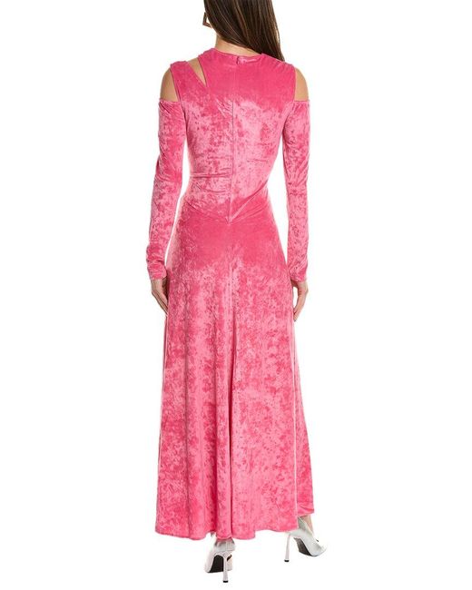 Ganni Pink Velvet Jersey Maxi Dress