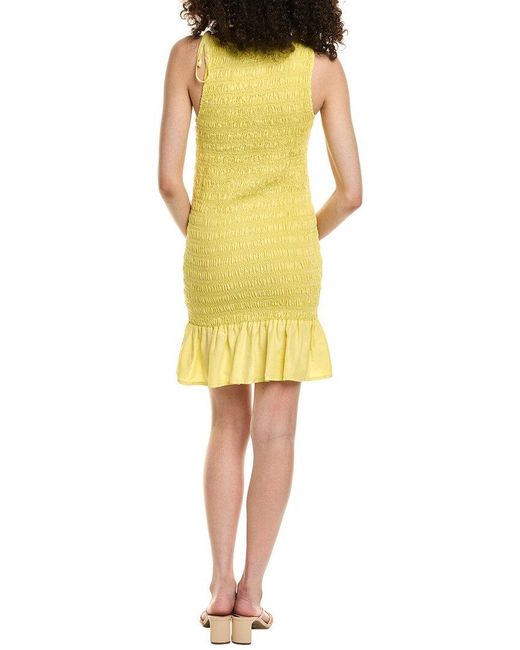 Bella Dahl Yellow Smocked Tie Neck Mini Dress