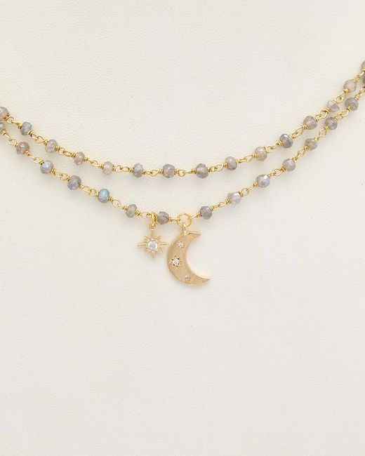 Rachel Reinhardt Jewelry Natural 14K Plated Labradorite Cz Celestial Necklace