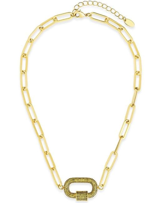 Sterling Forever Metallic 14k Plated Cz Carabiner Necklace