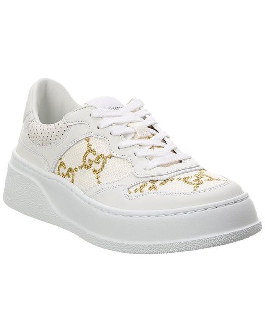 Gucci White GG Canvas & Leather Sneaker