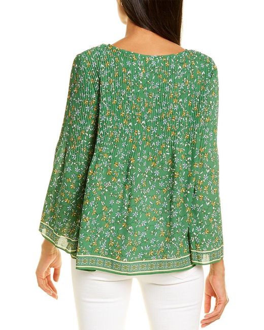 Max Studio Pleated Blouse in Green | Lyst