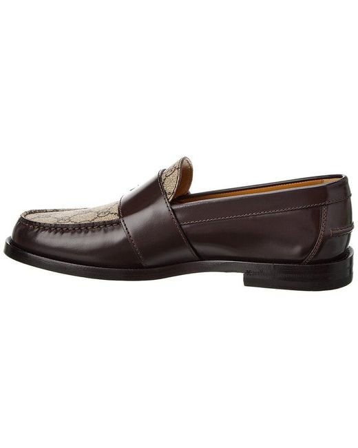 Gucci Brown Gg Buckle Gg Supreme Canvas & Leather Loafer for men