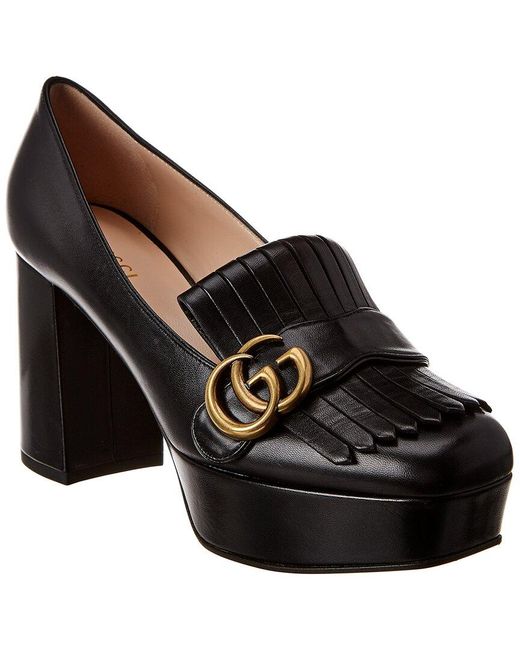 Gucci Black GG Fringe Leather Platform Pump