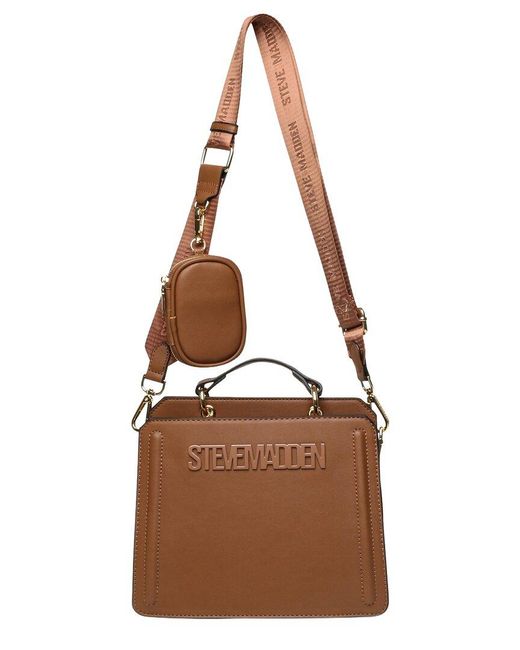 Steve Madden Brown Logo Plaque Top Handle Satchel