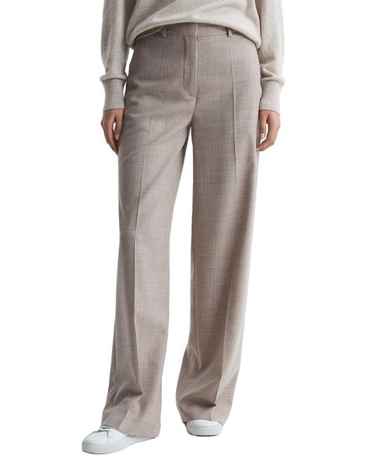 Reiss Gray Hazel Wool-Blend Wide Leg Texture Trouser
