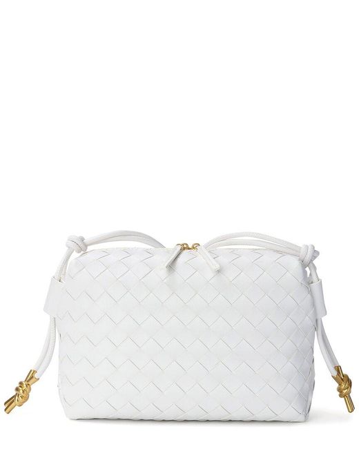 Tiffany & Fred Paris Women's White Large Woven Leather Crossbody Messenger Bag