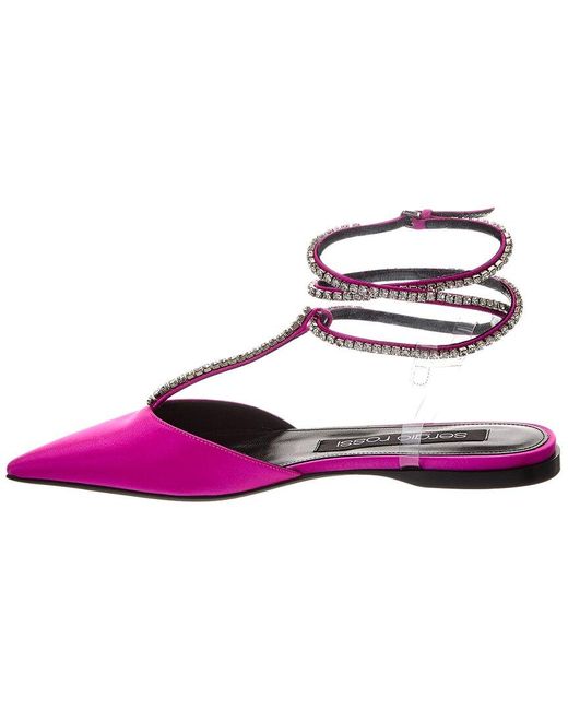 Sergio Rossi Pink Ankle Strap Satin Flat